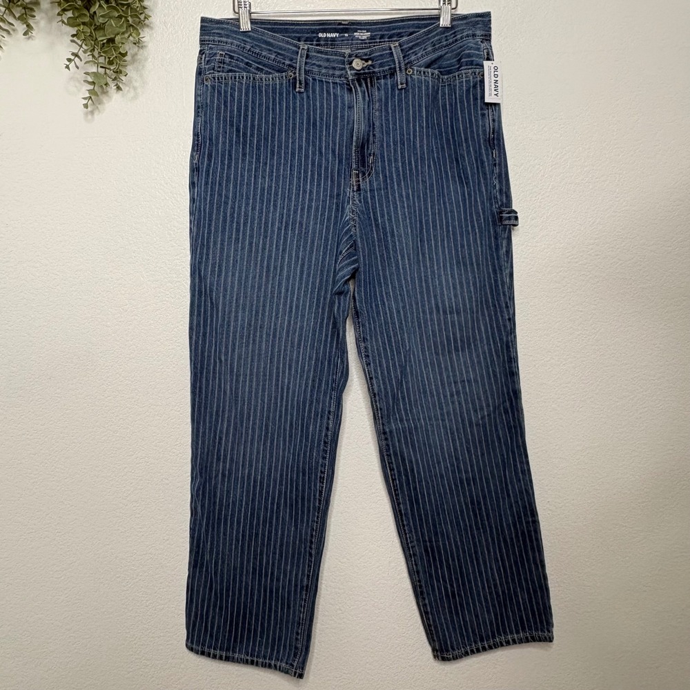 Old Navy Womens Pinstripe High Rise Rigid OG Loose Carpenter Jeans Blue Size 12 - Picture 3 of 10
